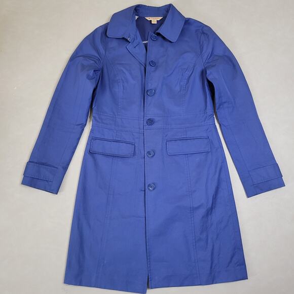 Brooks Brother Red Fleece Classic Fitted Trench Coat Overcoat Blue Women Size 0